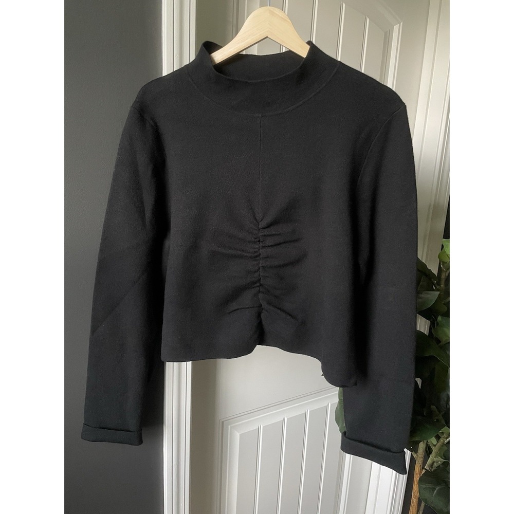 Anthropologie Mock Neck Sweater | Ruched Front | Cropped | XL